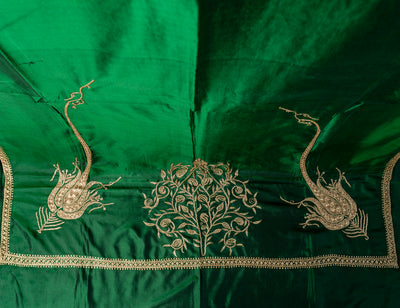 Emerald Elegance Pure Silk Hand-Tilla Embroidery Saree