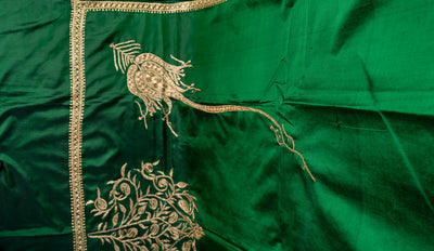 Emerald Elegance Pure Silk Hand-Tilla Embroidery Saree