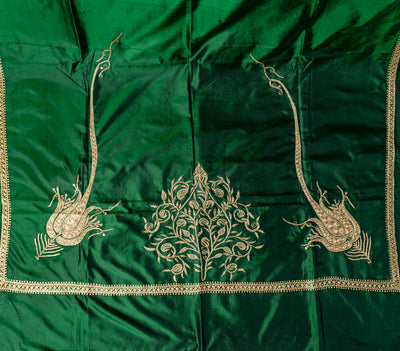 Emerald Elegance Pure Silk Hand-Tilla Embroidery Saree