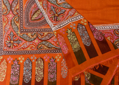 Rustic Crimson Tilla Dreams - Hand Embroidered Pashmina Shawl with Tilla and Sozni Embroidery