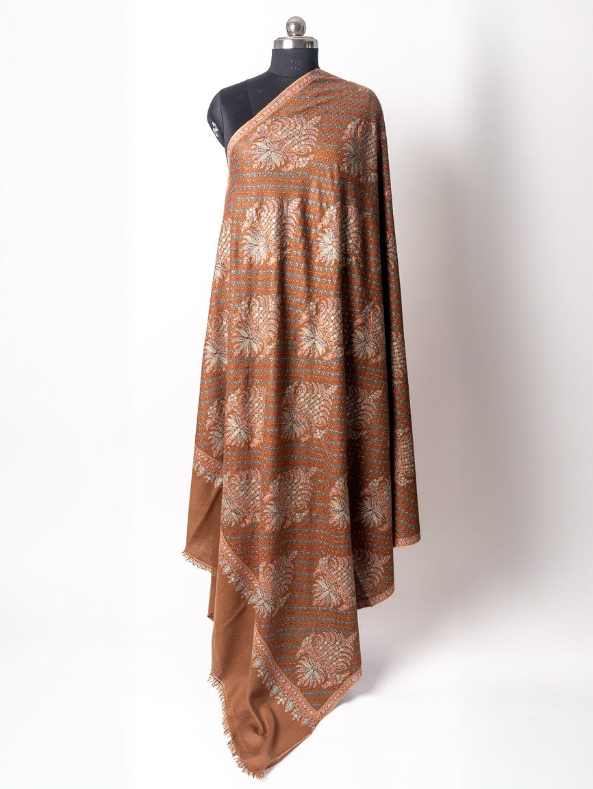 3 Yards: Autumn Chinar Sozni Hand Embroidered Elegance Pashmina Shawl