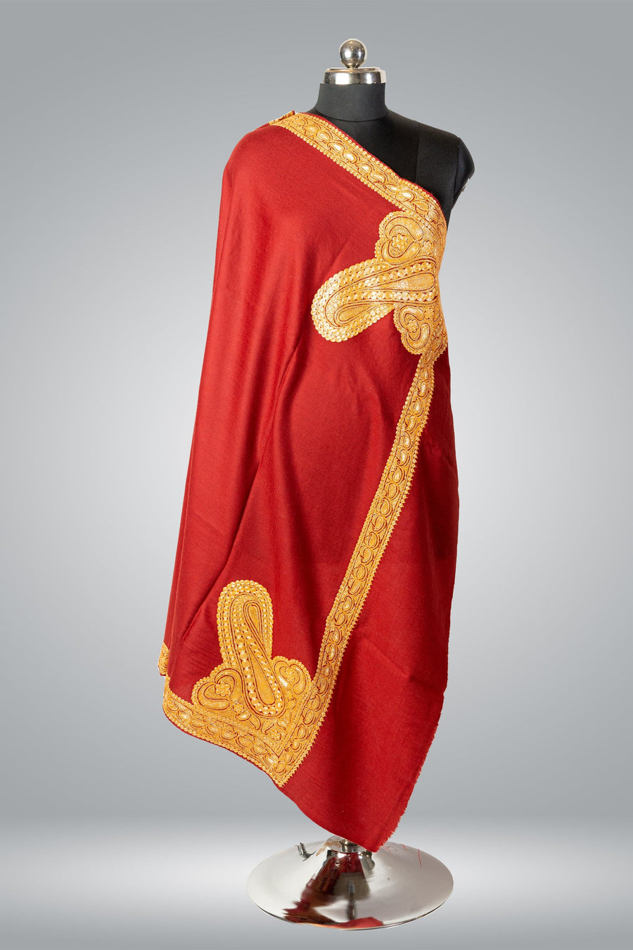 Paisley-Embroidered Fine Merino Wool Shawl