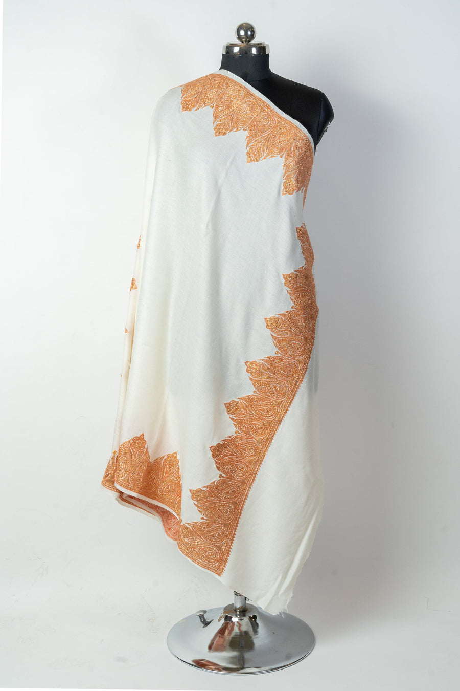 Paisley-Embroidered Fine Merino Wool Shawl