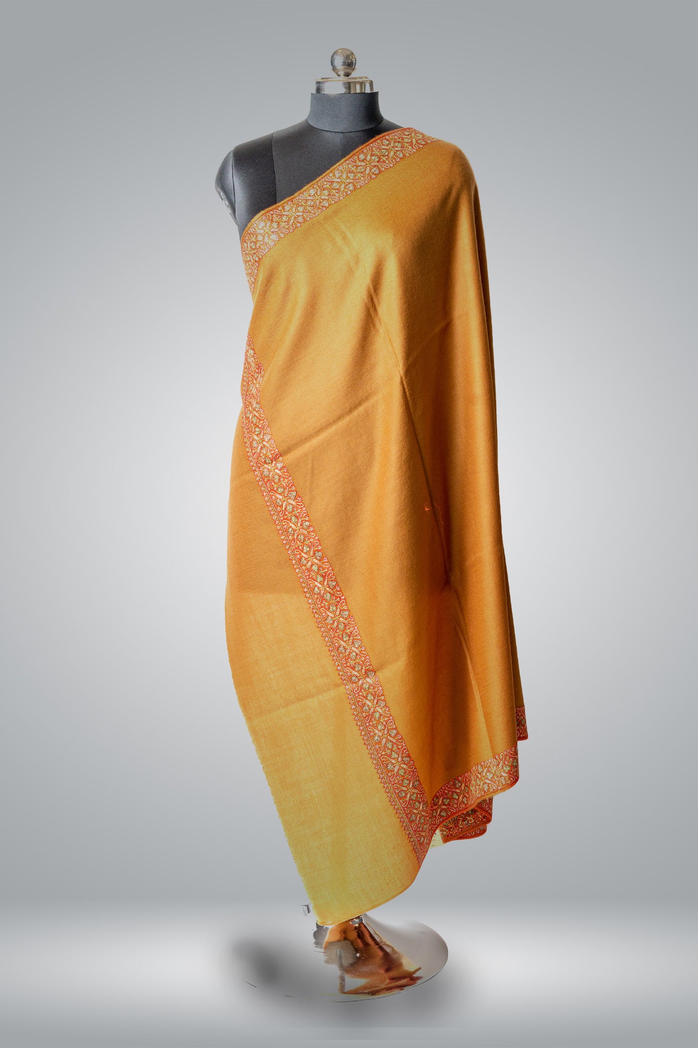 The Amber Elegance: Premium Kashmiri Shawl with Sozni Embroidery - KashmKari