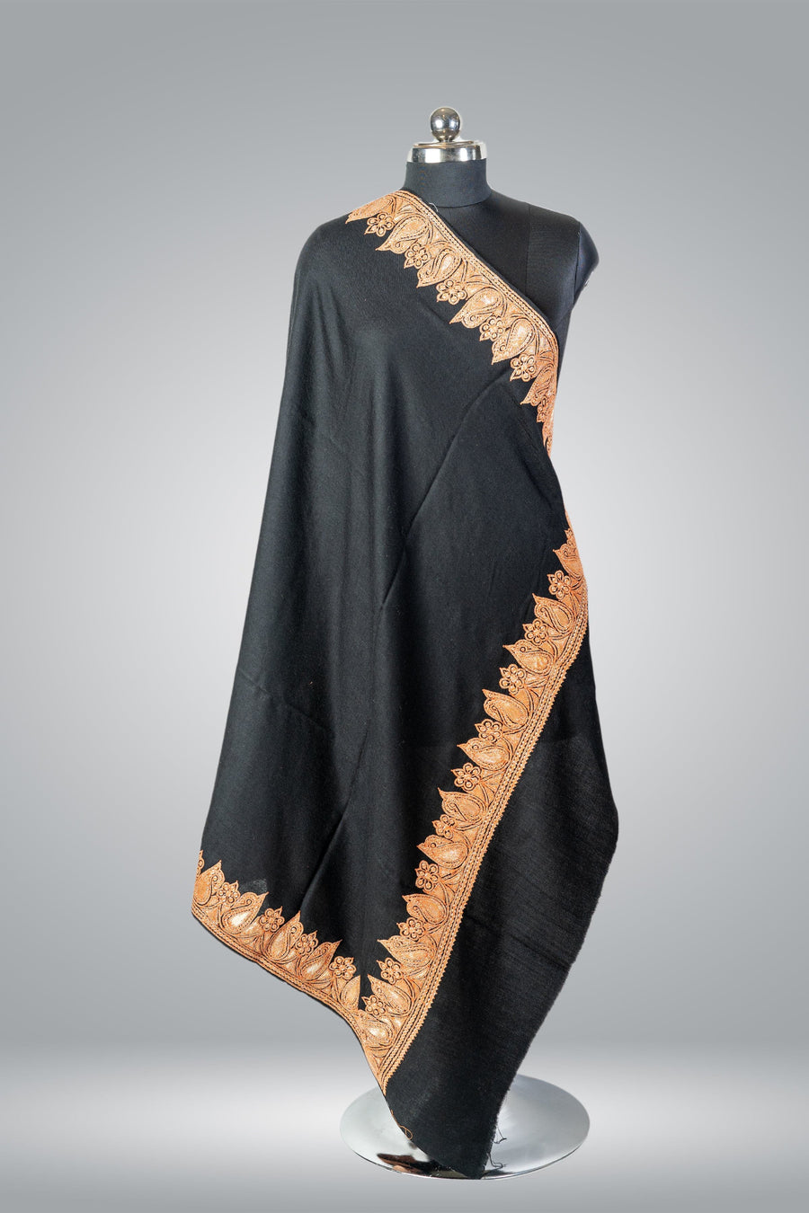 Paisley-Embroidered Fine Merino Wool Shawl
