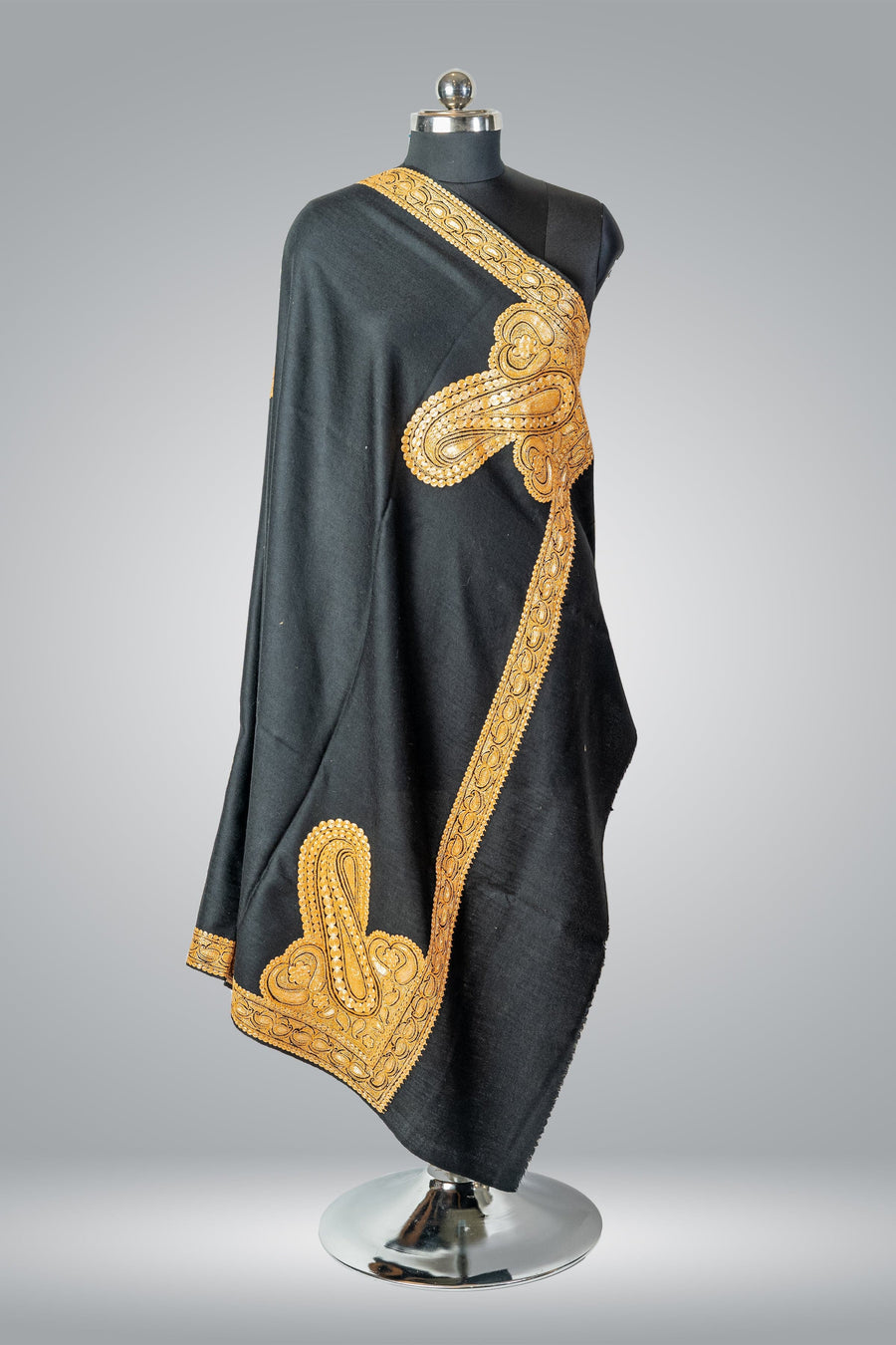 Paisley-Embroidered Fine Merino Wool Shawl