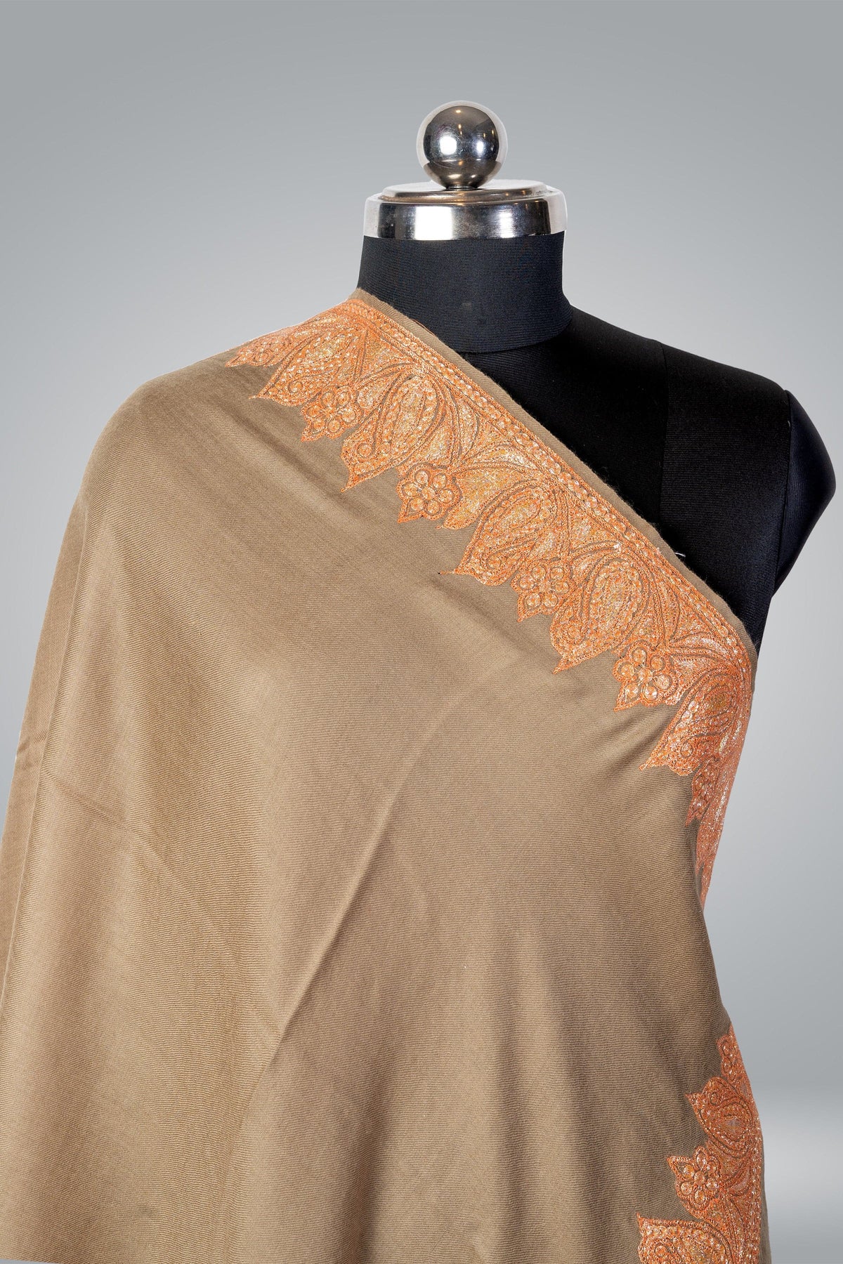 Paisley-Embroidered Fine Merino Wool Shawl