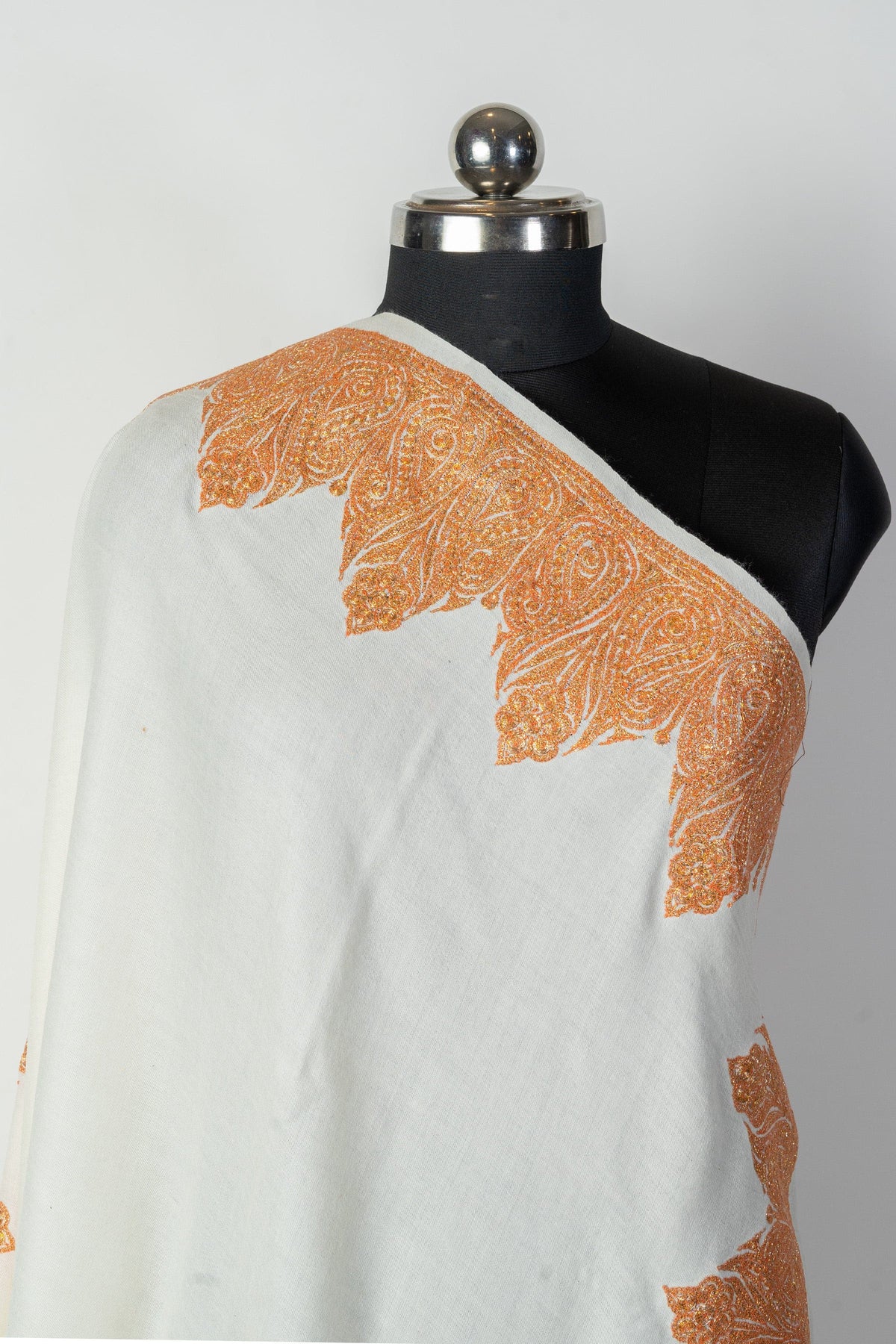 Paisley-Embroidered Fine Merino Wool Shawl