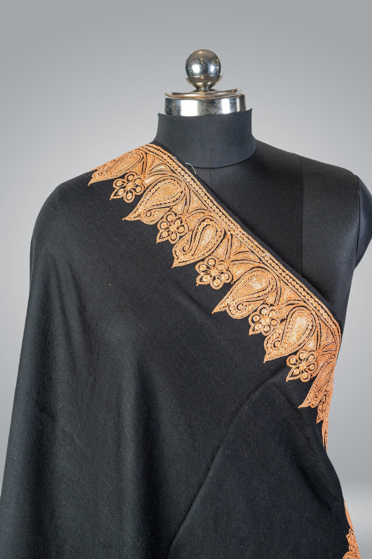 Paisley-Embroidered Fine Merino Wool Shawl