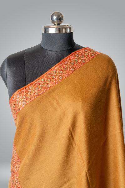 The Amber Elegance: Premium Kashmiri Shawl with Sozni Embroidery - KashmKari