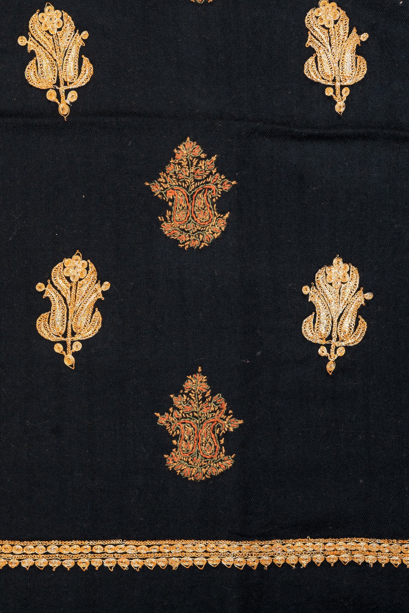 The Midnight Mystique: Black Kashmiri Shawl with Tilla and Sozni Embroidery - KashmKari