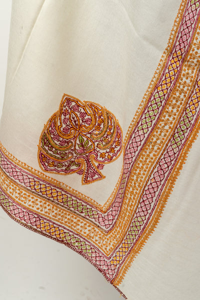 The Kashmiri Mirage: Golden Tilla and Multicolour Sozni Embroidered Shawl - KashmKari