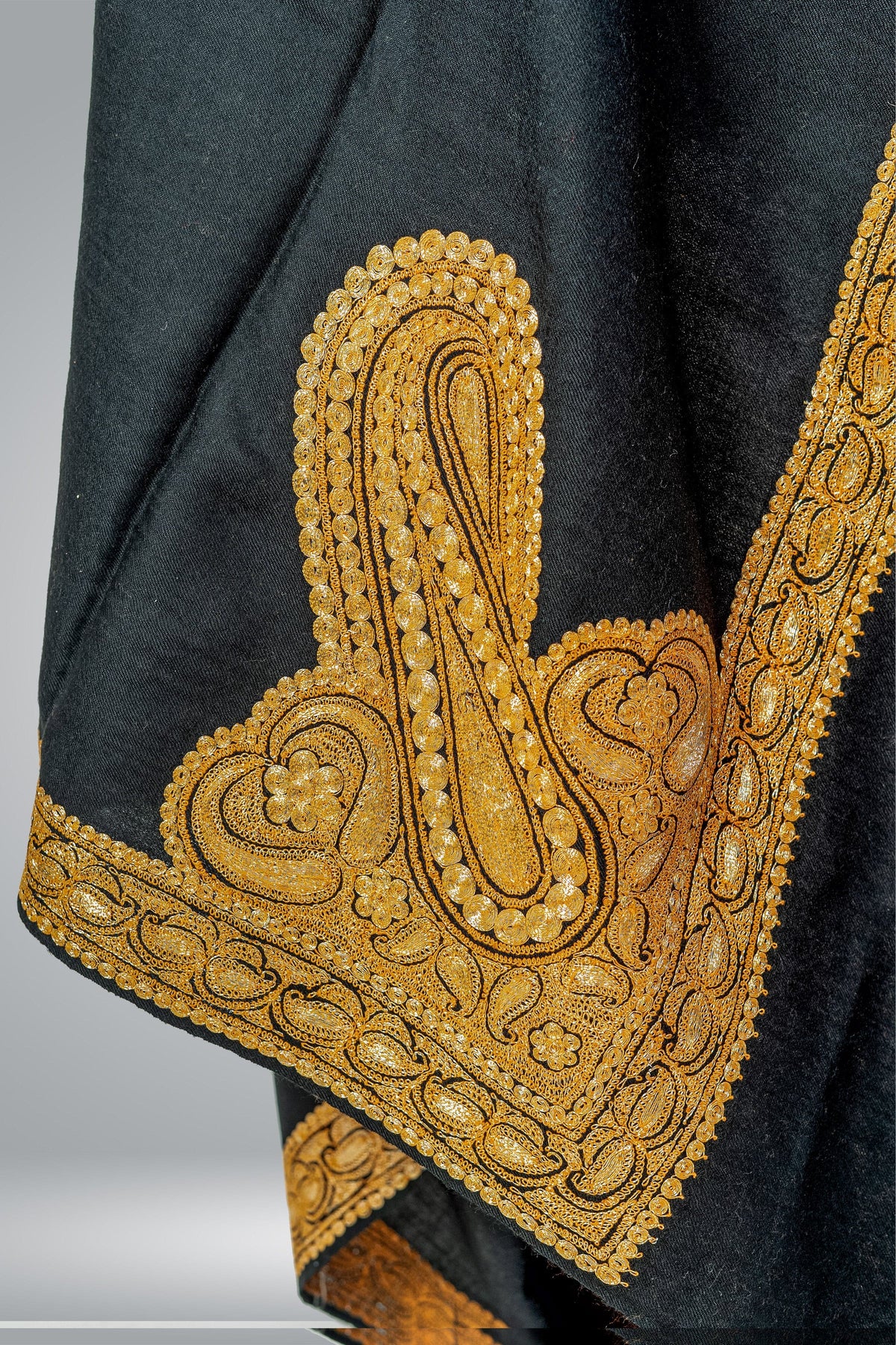Paisley-Embroidered Fine Merino Wool Shawl