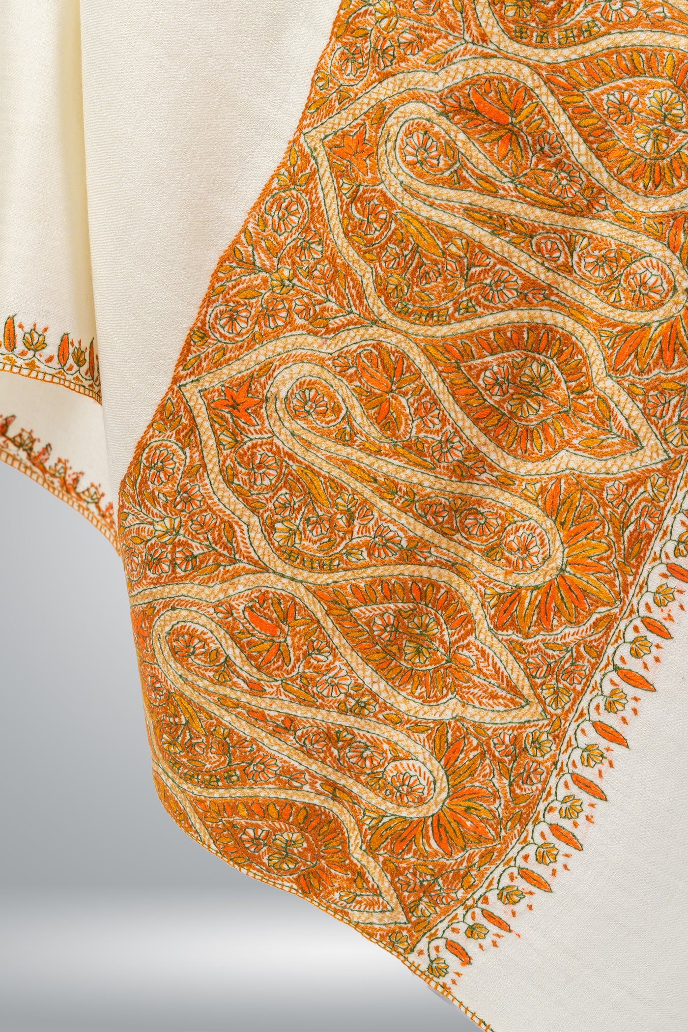 The Sophisticated Symphony: Handcrafted Kashmiri Shawl with Sozni Embroidery - KashmKari