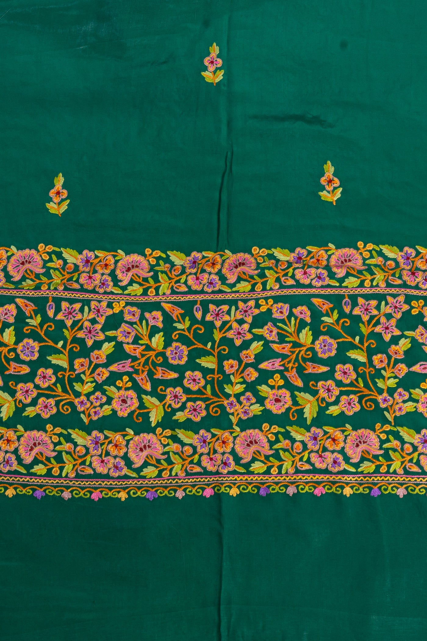 Artisanal Teal Green Kashmiri Saree with Exquisite Hand Aari Embroidery