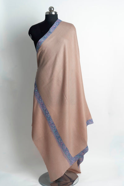 Soft Beige Kashmiri Hand Embroidered Merino Wool Sozni Shawl