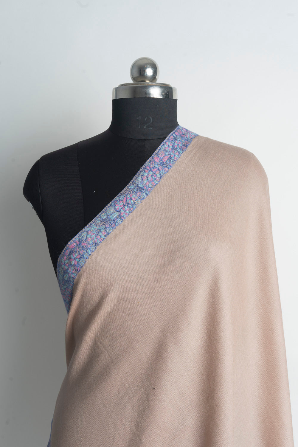 Soft Beige Kashmiri Hand Embroidered Merino Wool Sozni Shawl