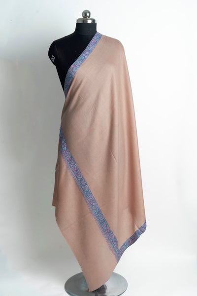 Soft Beige Kashmiri Hand Embroidered Merino Wool Sozni Shawl