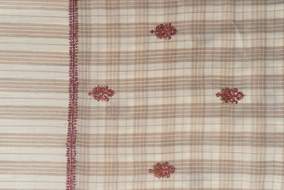 Classic Checkered Beige Kashmiri Hand Embroidered Merino Wool Sozni Shawl