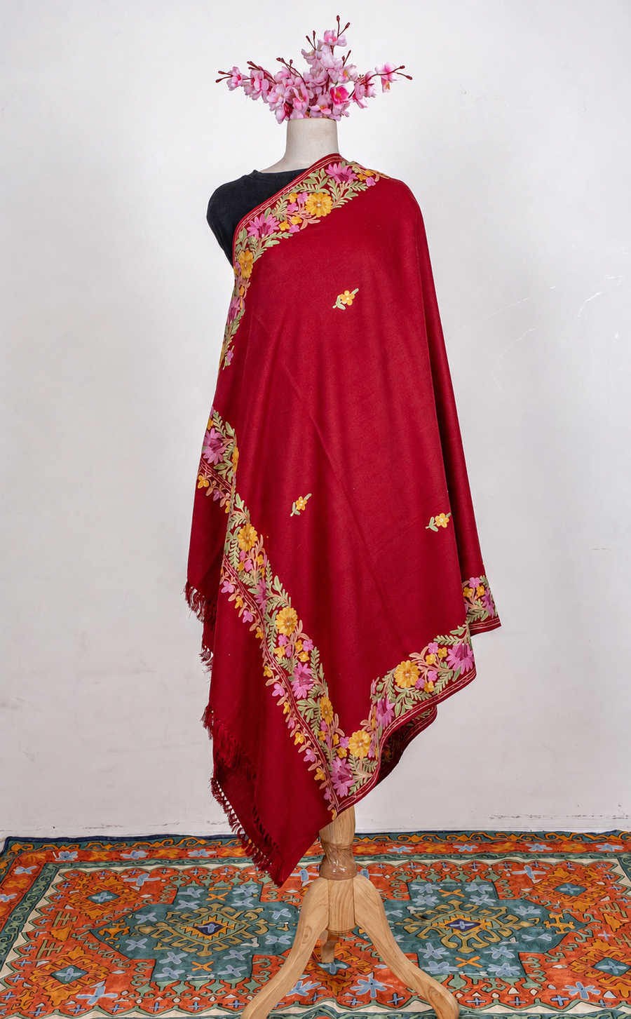 Ruby Garden Aari Machine Embroidered Shawl