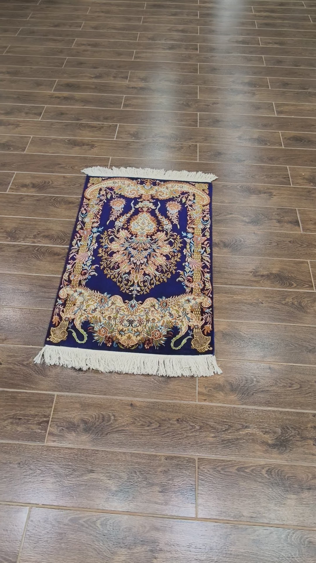 Royal Blue Baroque Carpet - Hand Knotted Pure Silk Kashmiri Carpet (2ft * 3ft)