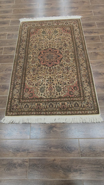 Autumnal Floral Harmony Carpet - Hand Knotted Pure Silk Kashmiri Carpet (3ft * 5ft)