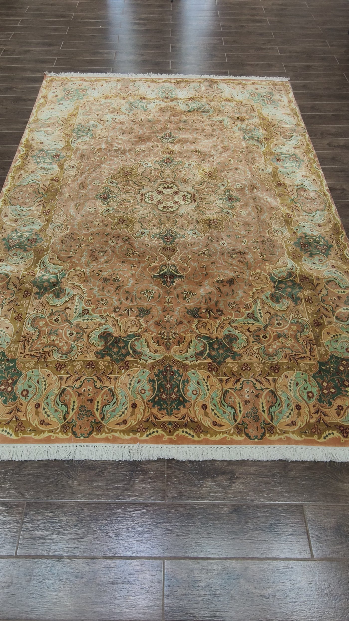 Golden Autumn Splendor Carpet - Hand Knotted Pure Silk Kashmiri Carpet (9ft * 6ft)