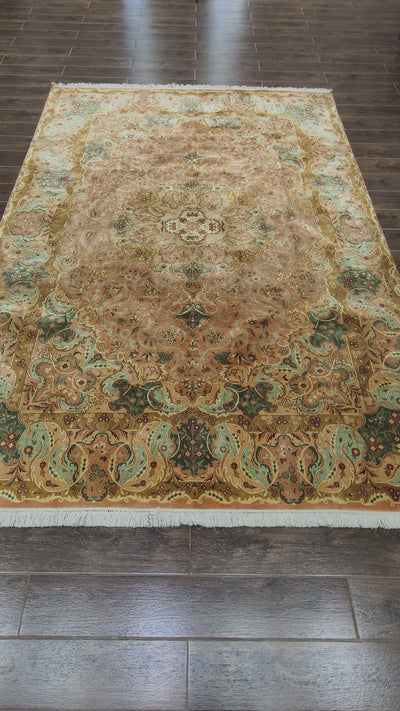 Golden Autumn Splendor Carpet - Hand Knotted Pure Silk Kashmiri Carpet (9ft * 6ft)