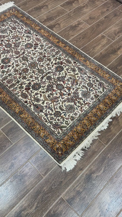 Ivory Elegance - Pure Silk Hand Knotted Kashmiri Carpet (3FT * 5FT)