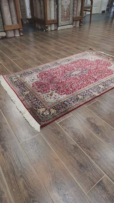 Crimson Elegant Carpet - Hand Knotted Pure Silk Kashmiri Carpet (3ft * 5ft)