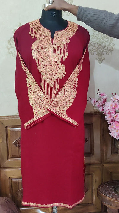 Maroon Tilla-Embroidered Kashmiri Pheran