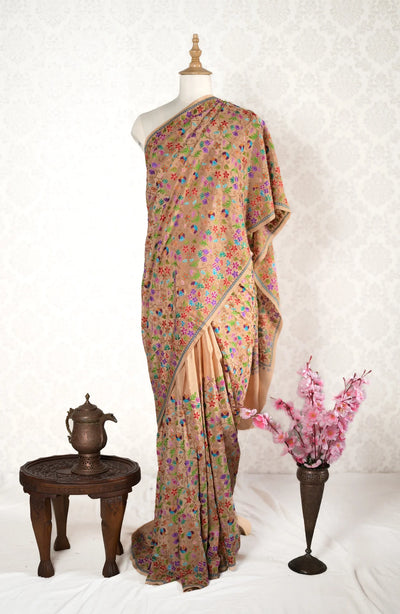 Pure Crepe Saree with Heavy all over Multicolor Aari Embroidery - KashmKari