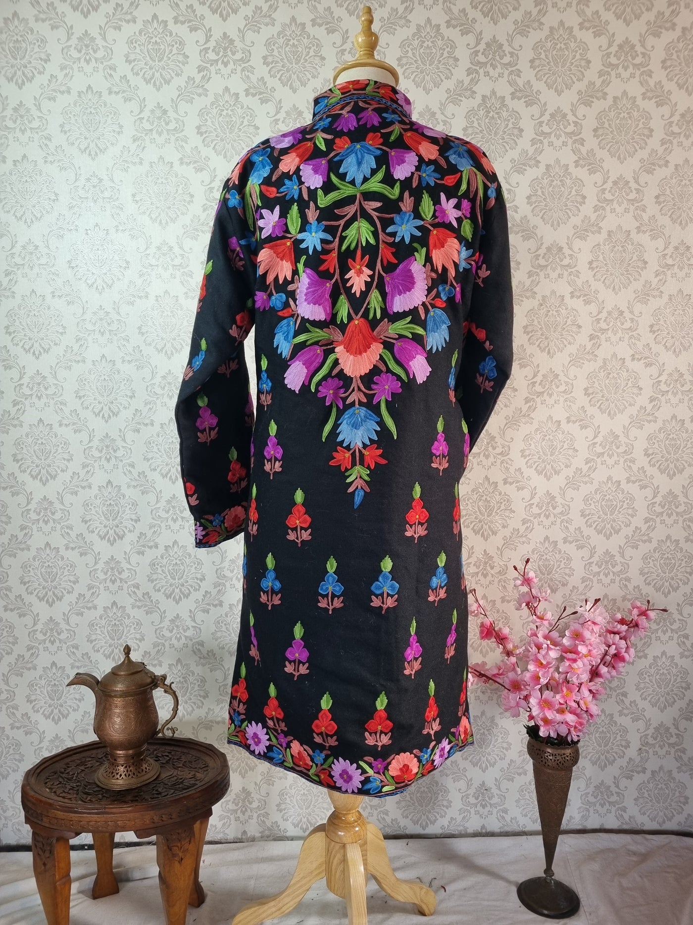 Vibrant V-Shaped Embroidered Kashmiri Long Jacket - KashmKari