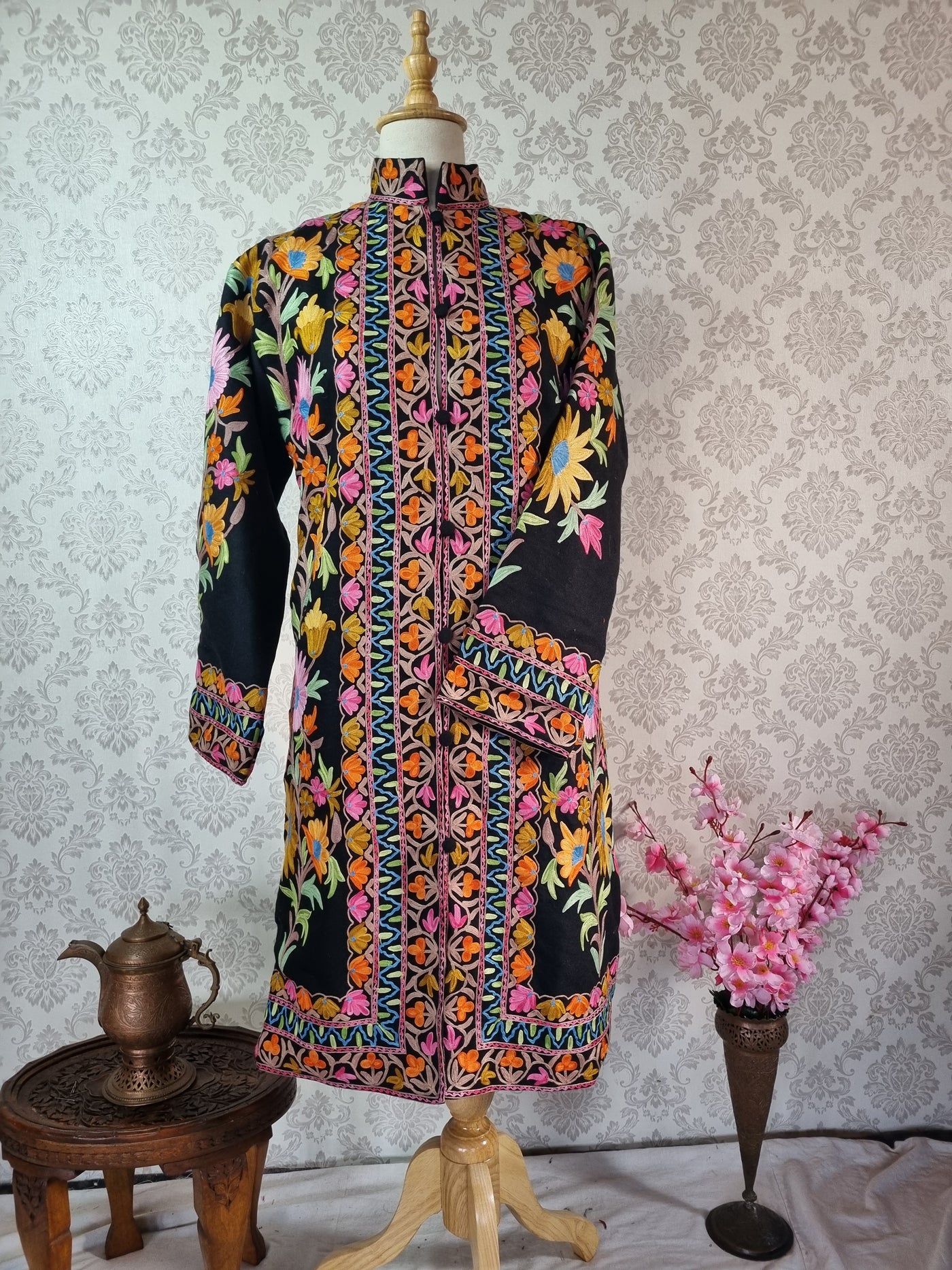 Exquisite Kashmiri Embroidery Floral Design Jacket with Elegant Border Detail - KashmKari