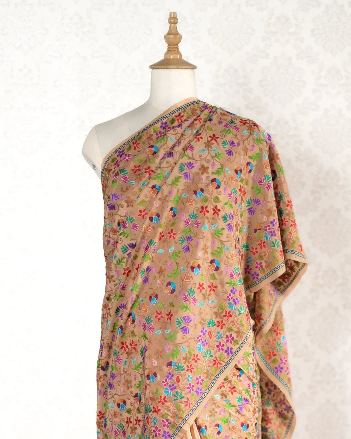 Pure Crepe Saree with Heavy all over Multicolor Aari Embroidery - KashmKari