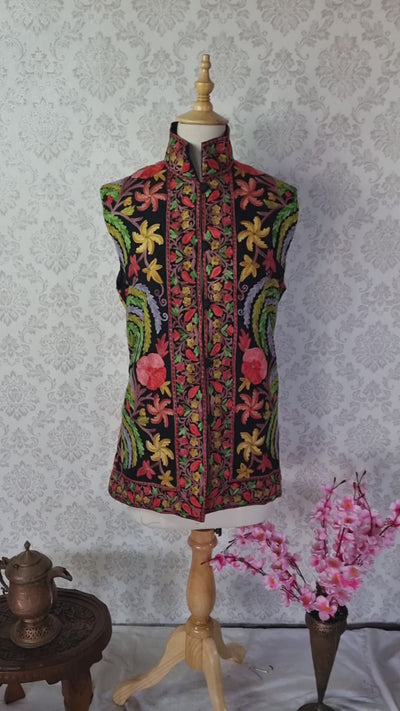 Kashmiri Sleeveless Jacket With All Over Aari Embroidery