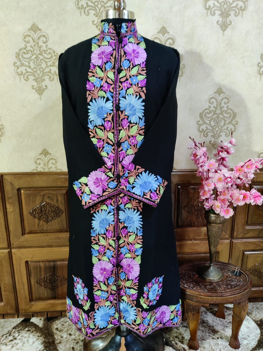 Long kashmiri jacket with Aari Embroidery - KashmKari