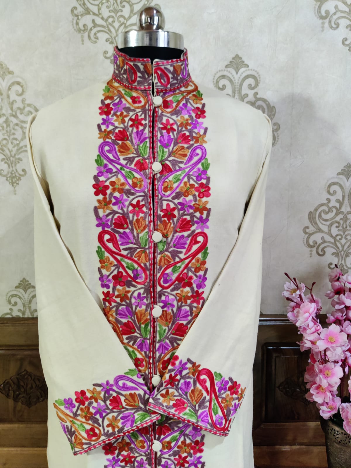 Long kashmiri jacket with Aari Embroidery - KashmKari