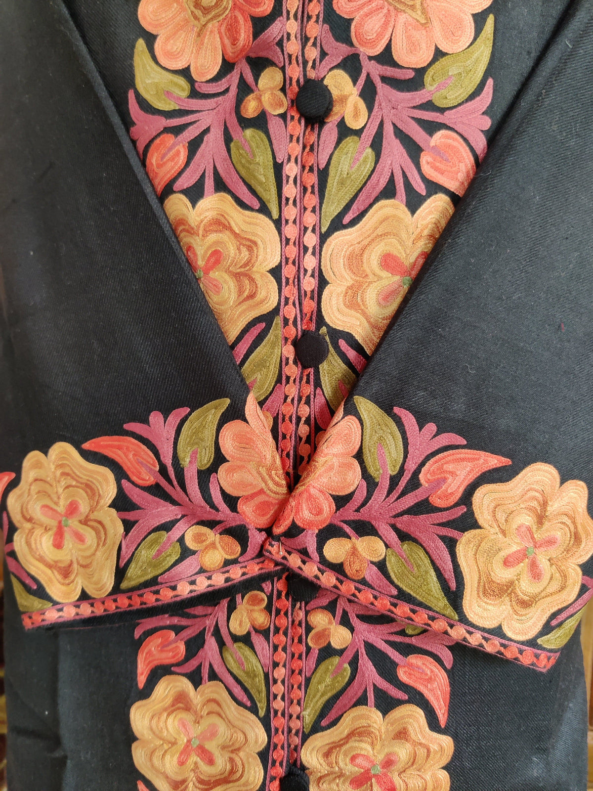 Kashmiri jacket with multicolor embroidery on the border - KashmKari