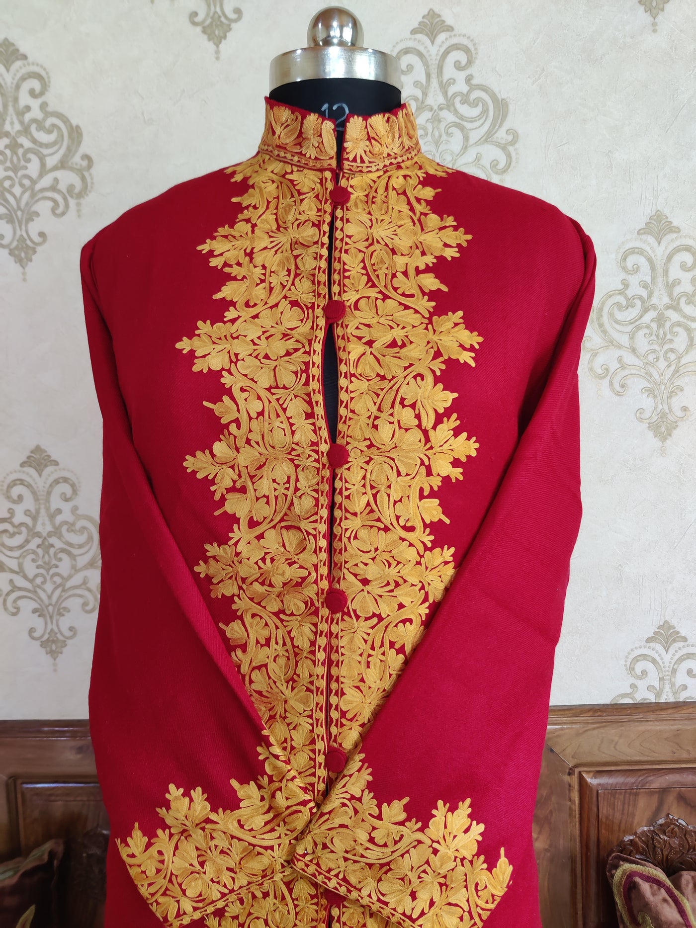 Maroon Kashmiri jacket with embroidery on the border - KashmKari