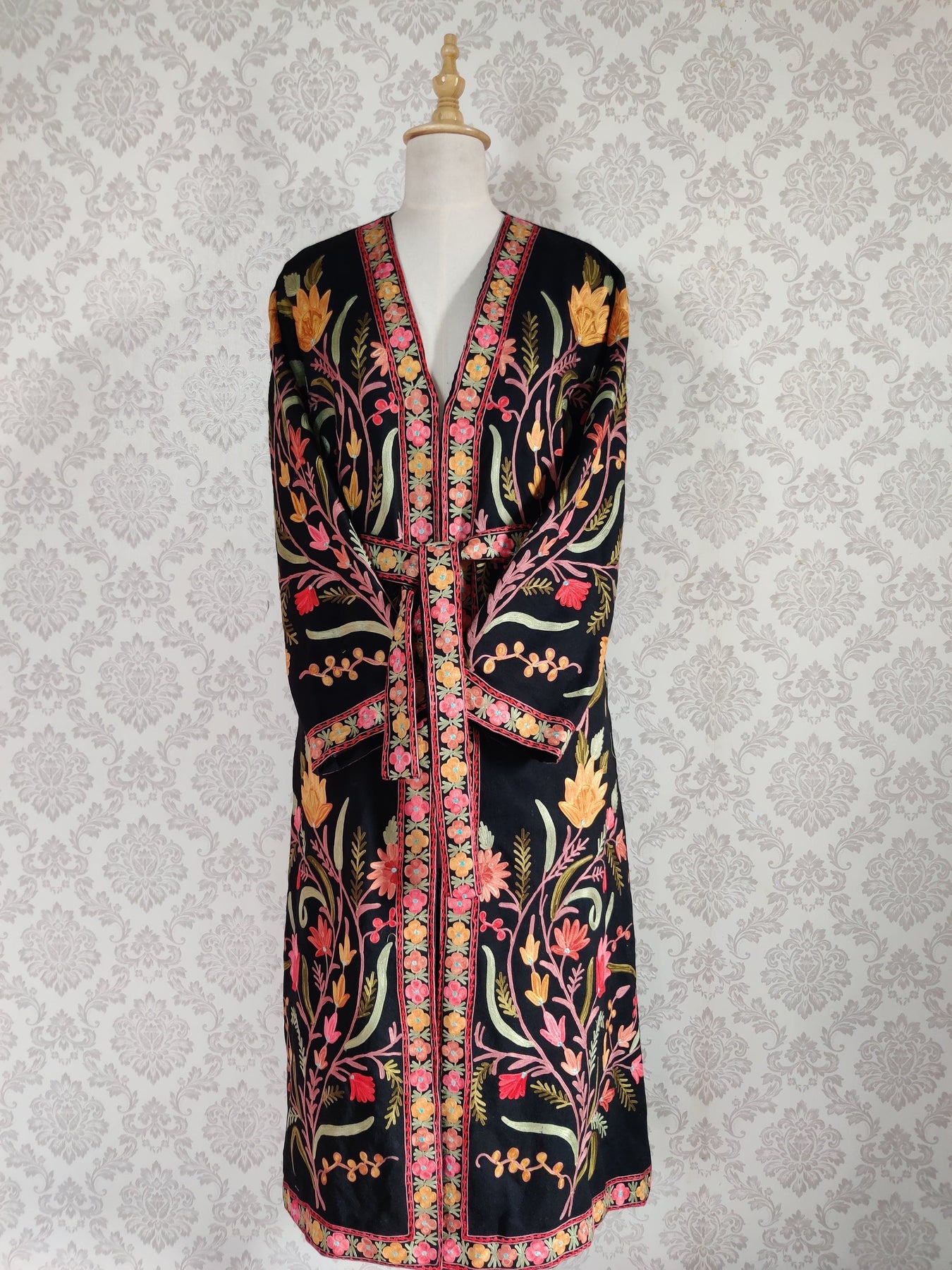 Long Kashmiri Embroidery Robe with Floral Embroidery Belt | Kashmiri K ...