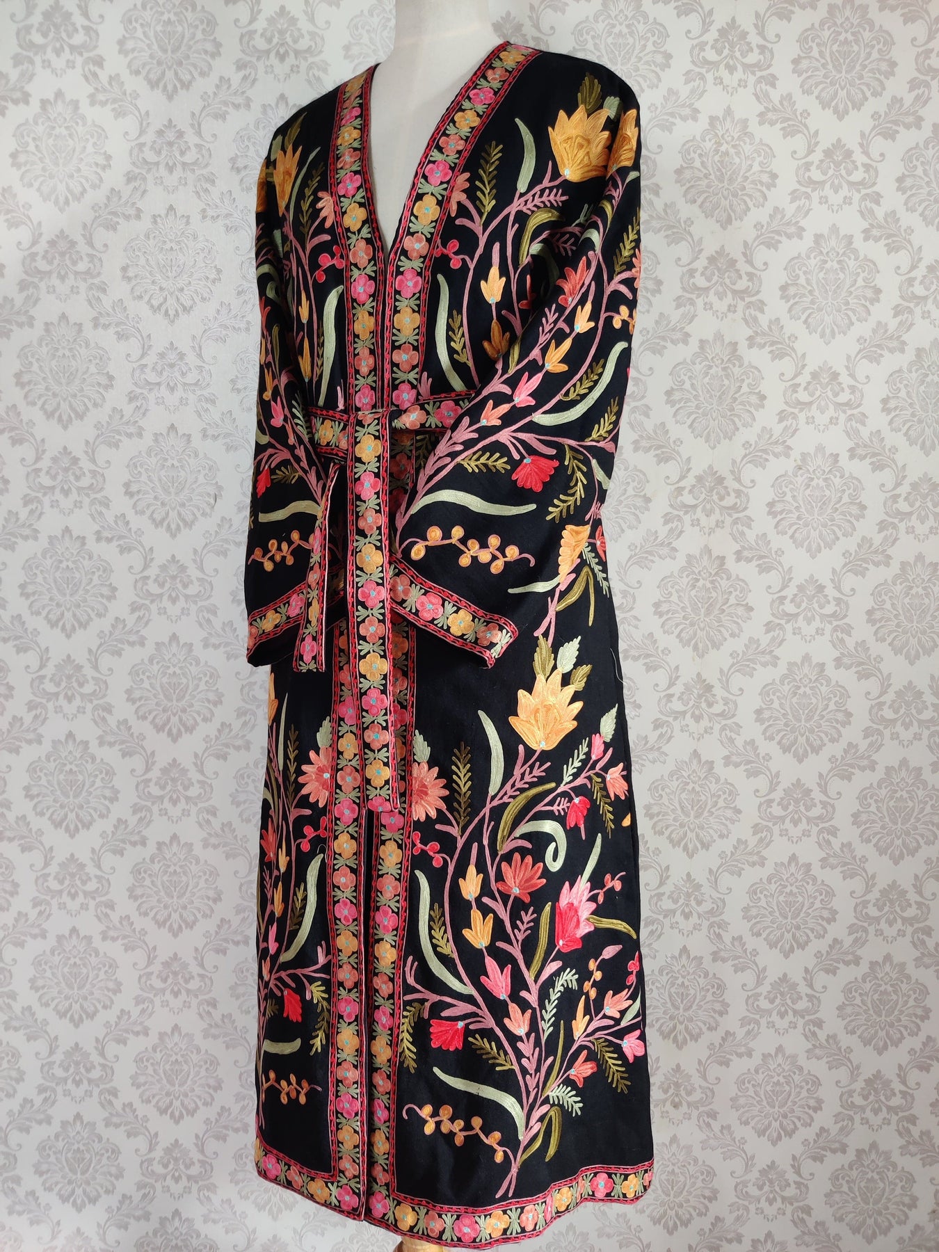 Long Kashmiri Embroidery Robe with Floral Embroidery Belt | Kashmiri K ...