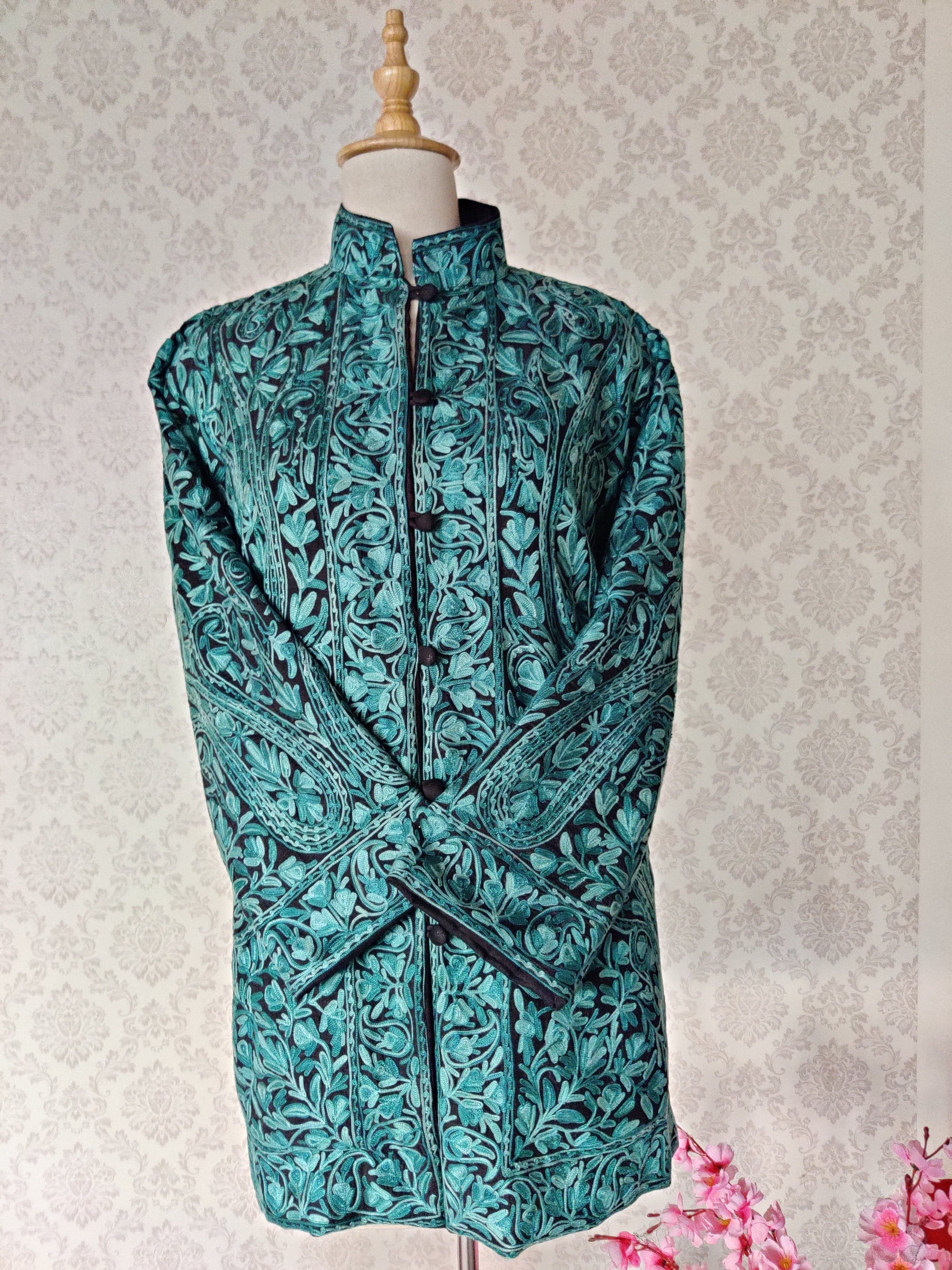 Get White Kashmiri coat With Bohemian Embroidery at best price Online ...