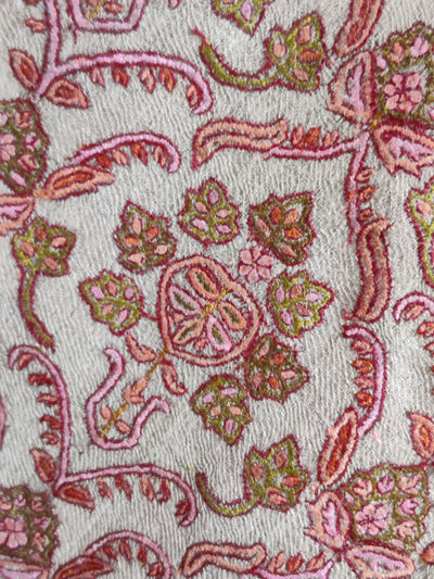 Beige Pure Pashmina / Cashmere Shawl with Multicolor Sozni Hand Embroidery