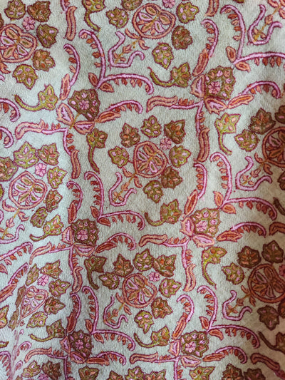 Beige Pure Pashmina / Cashmere Shawl with Multicolor Sozni Hand Embroidery