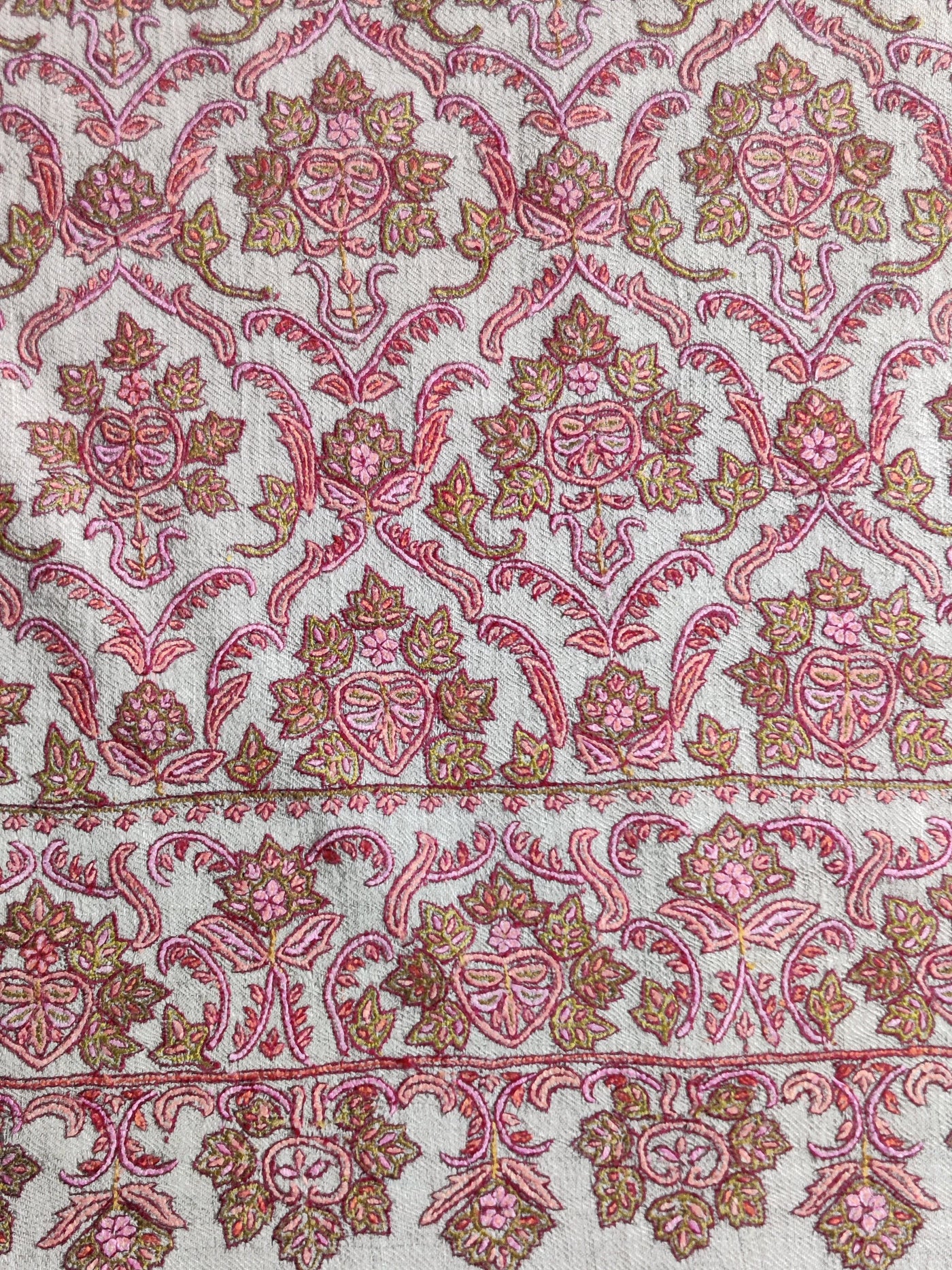 Beige Pure Pashmina / Cashmere Shawl with Multicolor Sozni Hand Embroidery