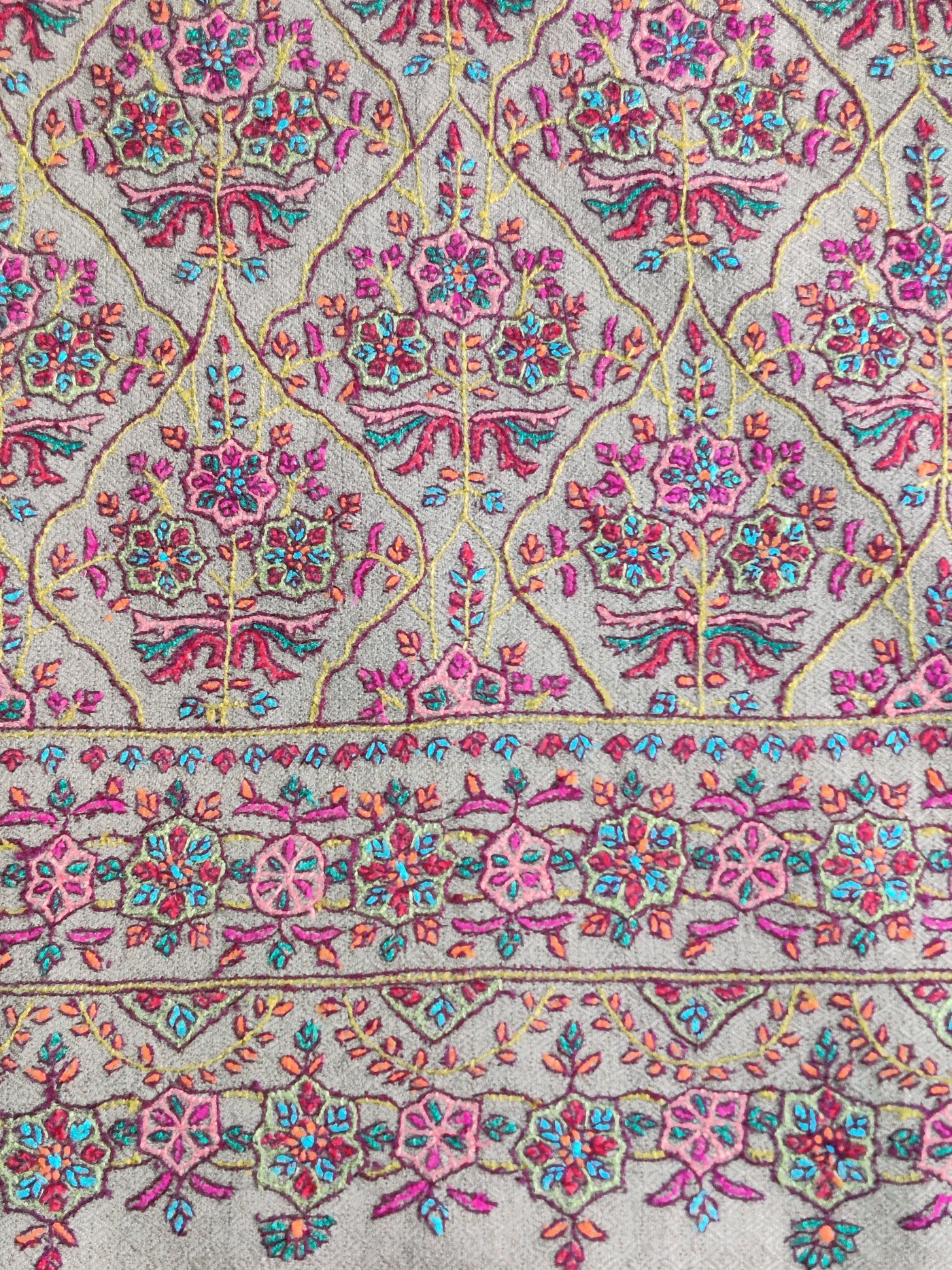 Beige Pure Pashmina / Cashmere Shawl with Multicolor Sozni Hand Embroidery