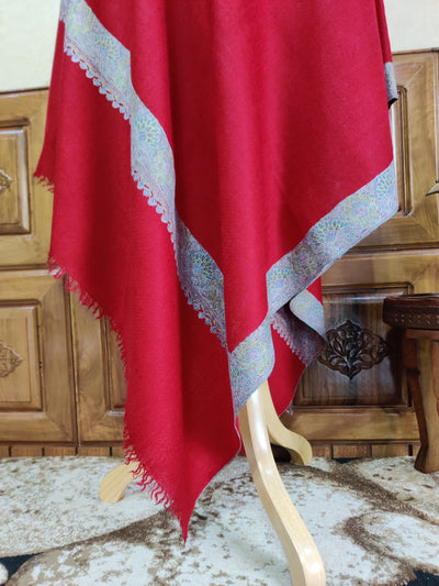 Maroon Pure Pashmina / Cashmere Shawl with Multicolor Sozni Hand Embroidery - KashmKari