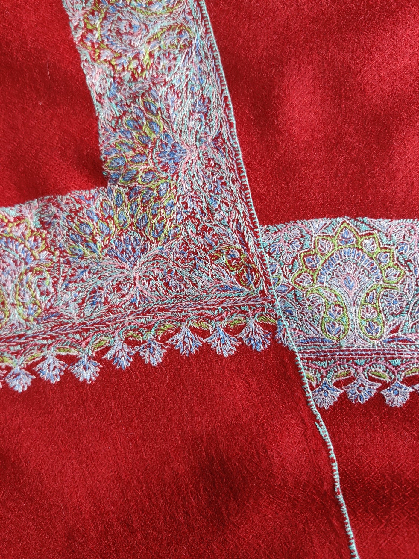 Maroon Pure Pashmina / Cashmere Shawl with Multicolor Sozni Hand Embroidery - KashmKari