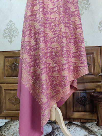 Pink Pure Pashmina / Cashmere Shawl with Multicolor Sozni Hand Embroidery - KashmKari